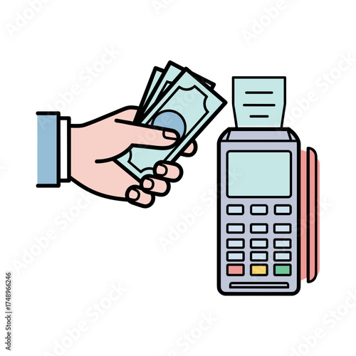 Hand Paying with Cash at a Point of Sale Terminal Icon Illustration