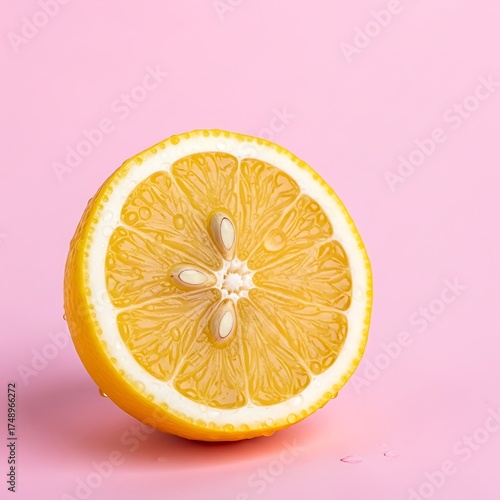 Wallpaper Mural Lemon Slice on Pink Background - A Vibrant Citrus Still Life. Torontodigital.ca
