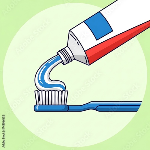 Toothpaste on a toothbrush for dental hygiene illustration.