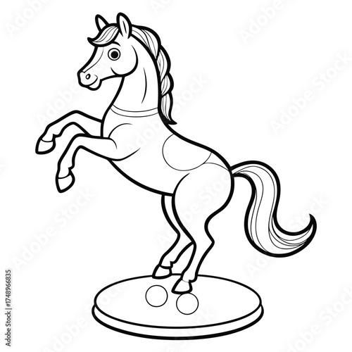 Detailed Coloring Page Featuring a Horse Performing Tricks for an Audience