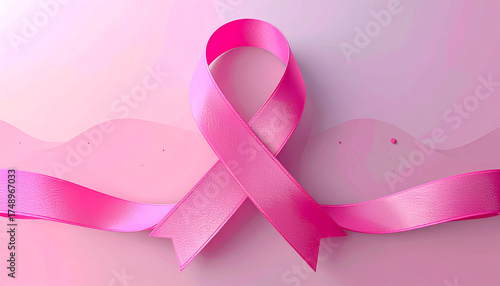 Pink Ribbon Symbolizing Breast Cancer Awareness on a Gradient Background.