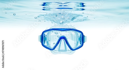 Diving mask falling into water isolated
