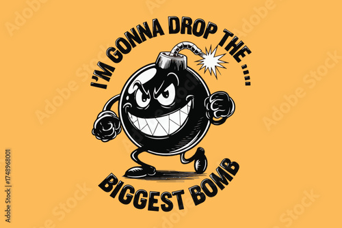 Cartoon bomb character ready to drop biggest bomb with fierce expression fun