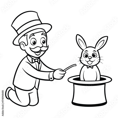 Magical Escapade: A Magician Conjurors a Rabbit from a Hat