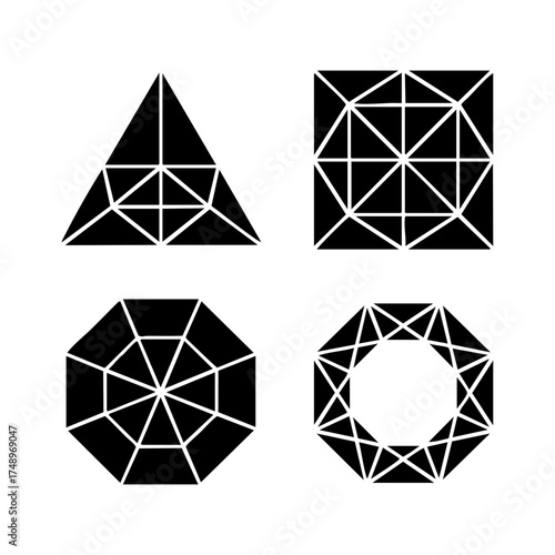 Geometric Faceted Shapes – Abstract Polygon Vector Icons