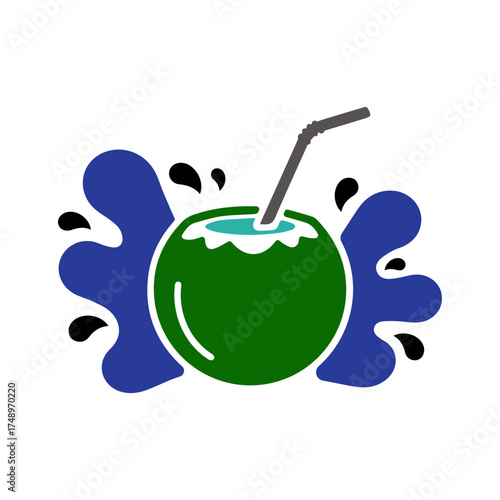 Coconut drink splashing with water on bright summer day, offering a refreshing and tropical vibe. featuring stunning details and textures.