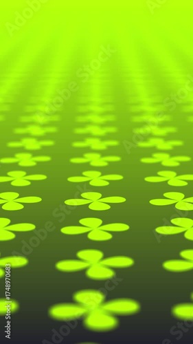 Neon glowing clover pattern on a dark background, suitable for modern design and technology themes