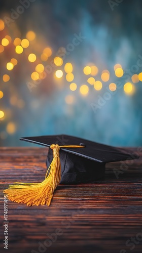 Wallpaper Mural Graduation Cap on Wooden Table with Bokeh Lights Background Torontodigital.ca