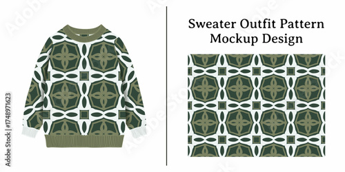 A detailed sweater outfit pattern mockup design showcasing intricate geometric arrangements in a sophisticated palette.