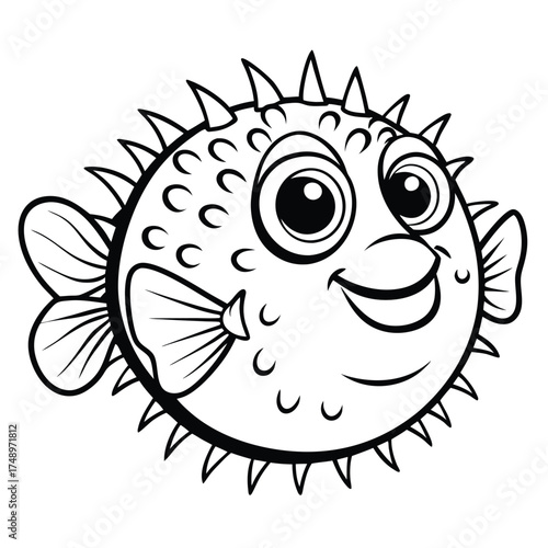Coloring Page of a Startled Pufferfish Inflating its Body