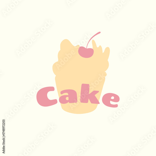 Minimalist cupcake illustration with “CAKE” text. Simple vector design suitable for logo, menu, bakery branding, packaging, or T-shirt print.