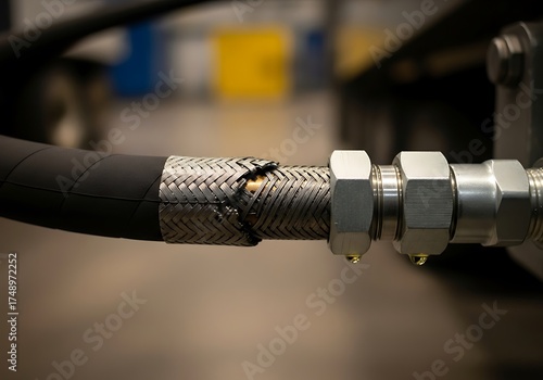 Damaged Hydraulic Hose - A Close-Up of Wear and Tear.
