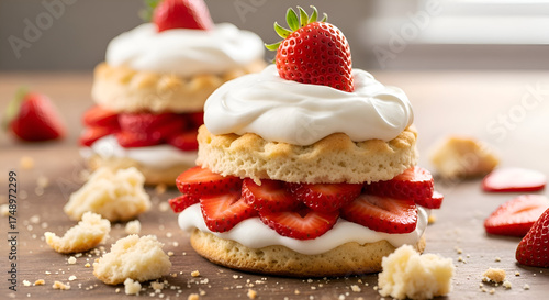 Delicious Strawberry Shortcake Dessert Composed With Creamy Whipped, Fresh Fruits