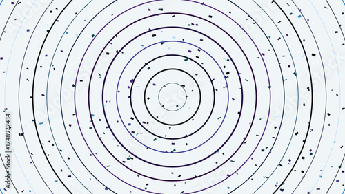 Abstract background with concentric circles and scattered squares for design needs