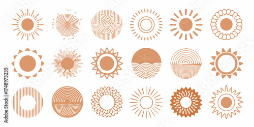Collection of abstract sun and wave icons in warm earthy tones