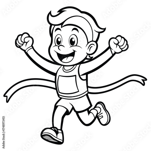 Coloring Page of a Runner Victoriously Crossing the Finish Line