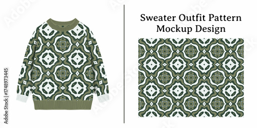 Beautiful Sweater Outfit Pattern Mockup Design Featuring A Unique Geometric Print. It Showcases The Intricate Details Of The Knitted Fabric And The Overall Aesthetic Of The Garment.