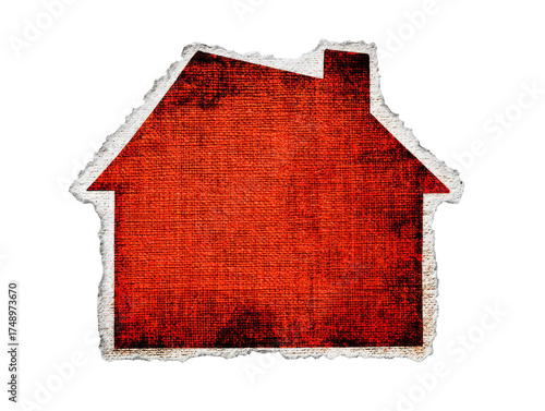 Red House Shape Paper Texture Cutout on a Transparent Background Illustration