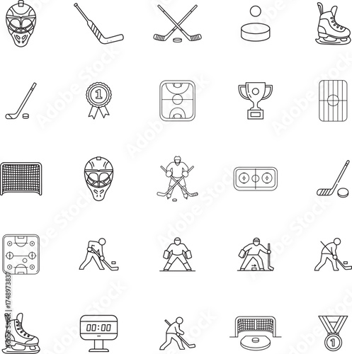 Ice Hockey and Championship Line Art Icon Set