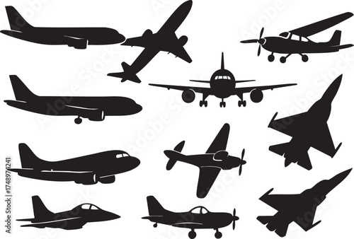airplane vector silhouettes pack of commercial and military planes simple design