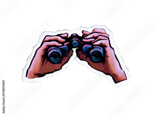 Torn Paper Binoculars Illustration Spyglass Search Tool Exploration on Transparent Background