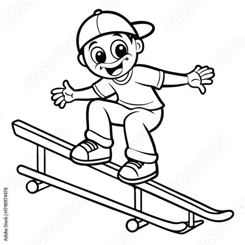 Skateboarder Grinding on Rail Coloring Page for Creative Fun