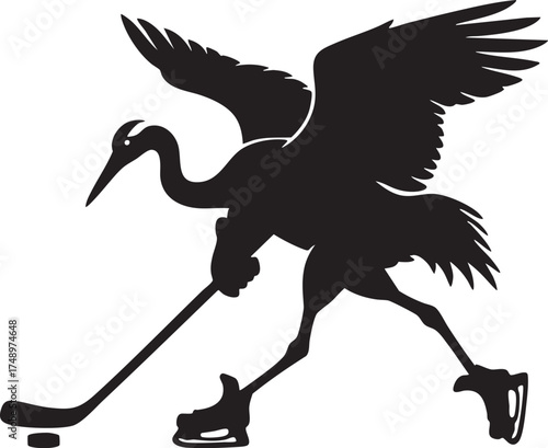 Monochrome Flamingo Ice Hockey Athlete Mascot Illustration