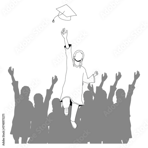 Students throwing caps celebrating graduation, Graduation Ceremony Flat Vector