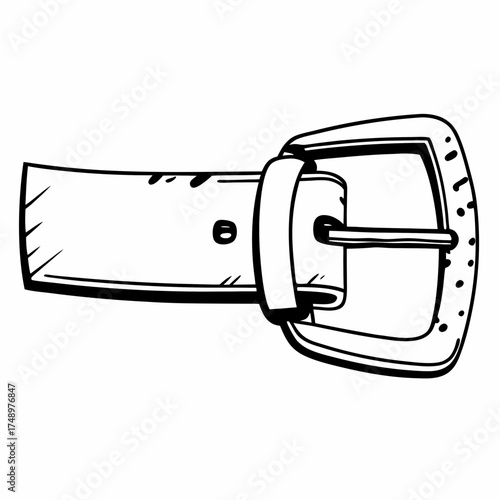 Simple leather belt with buckle in black and white illustration  