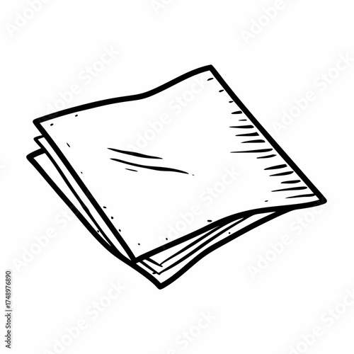 Folded sheet of paper with a textured surface in black and white  