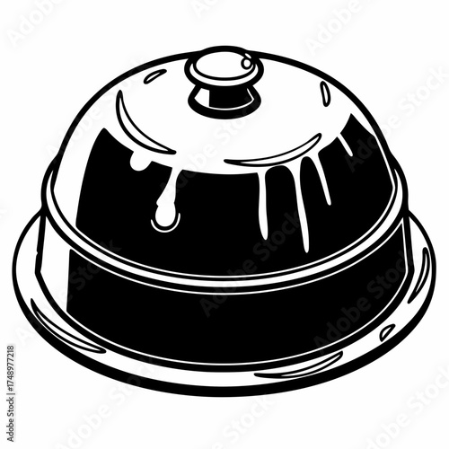 Food cloche with drops, in black and white illustration style  