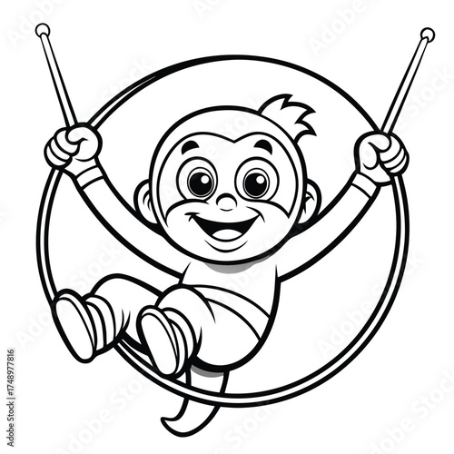 Coloring Page: Trapeze Artist Swings Through the Air with Grace