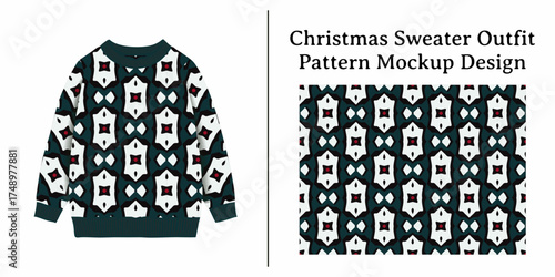 Christmas Sweater Outfit Pattern Mockup Design for Apparel and Textiles Featuring Festive Holiday Motifs.
