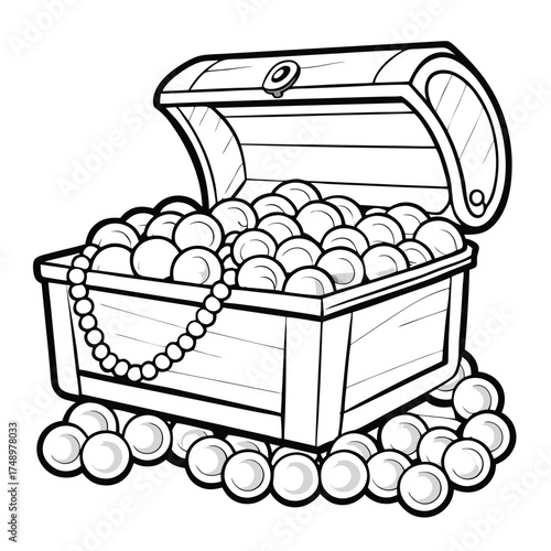 Coloring Page of a Treasure Chest Adorned with Pearls and Jewels