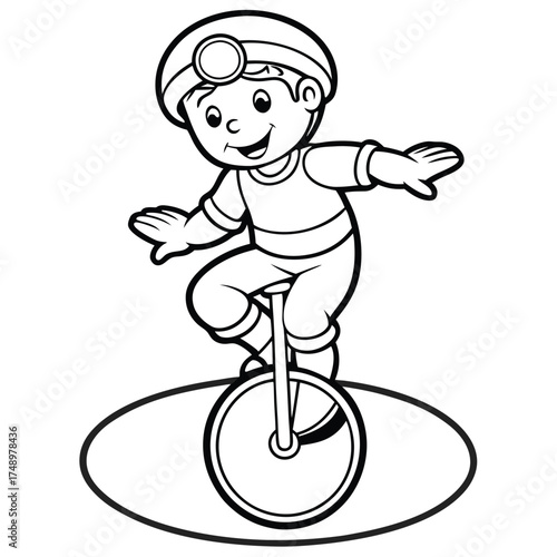 Coloring Page: A Unicyclist's Thrilling Circus Performance