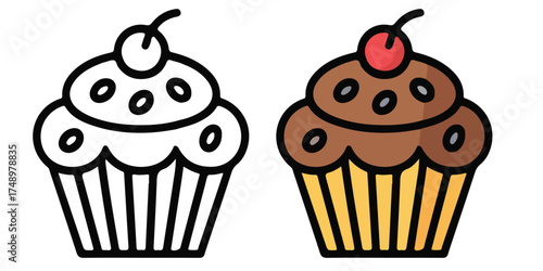 muffin outline coloring book page line art outlined vector illustration flat color cartoon style