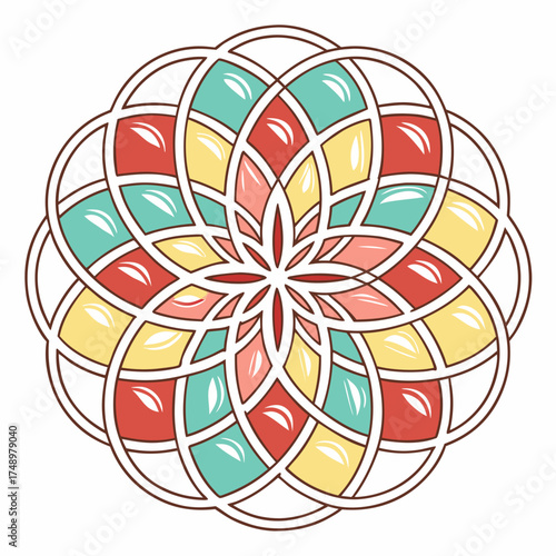 A perfectly symmetrical geometric mandala made entirely of glossy
