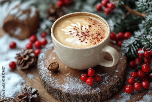 A cup of coffee with a sprinkle of cinnamon.