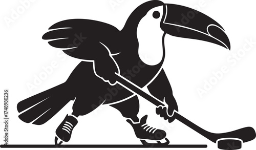 Dynamic Toucan Ice Hockey Player Mascot Silhouette Illustration