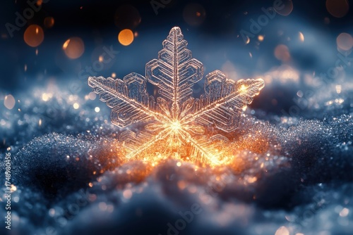 Snowflakes falling on the ground.