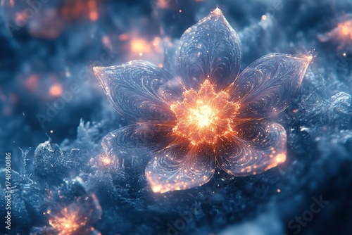 Flower with fire at center.