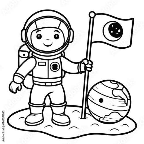 An Astronaut's Triumphant Flag Planting on the Lunar Landscape Coloring Page