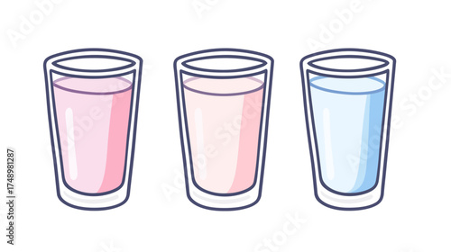 Refreshing Line Art Juice Glasses in Pastel Pink and Blue for Graphic Design Inspiration