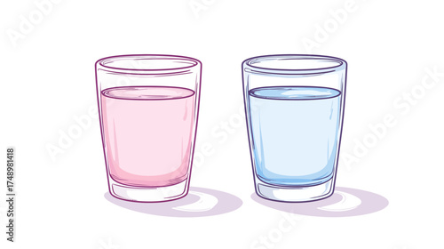 Refreshing Pastel Pink and Light Blue Cold Drinks in Clear Glasses – Summer Vibes, Minimalist Design, Graphic Illustration