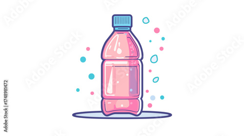 Refreshing Soft Pink and Cyan Water Bottle Icon Illustration in Modern Line Art Style