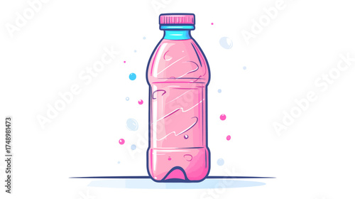Refreshing Drink, Subject: Pink Water Bottle, Location: Studio, Content Type: Illustration, Environment: Minimalist, Viewpoint: Front, Concept