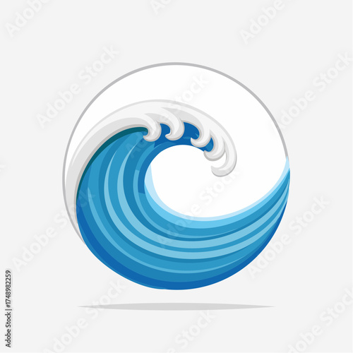 Abstract ocean wave illustration within a circle shape for logo design