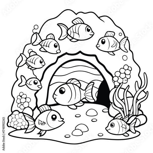 Underwater Cave Exploration Masterpiece: A Coloring Page Symphony of Colors