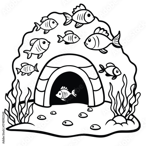 Underwater Coloring Adventure in a Vibrant Marine Grotto