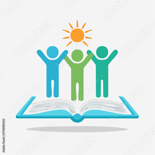 Celebrating Education and Growth: People United on a Book Under Sunny Inspiration